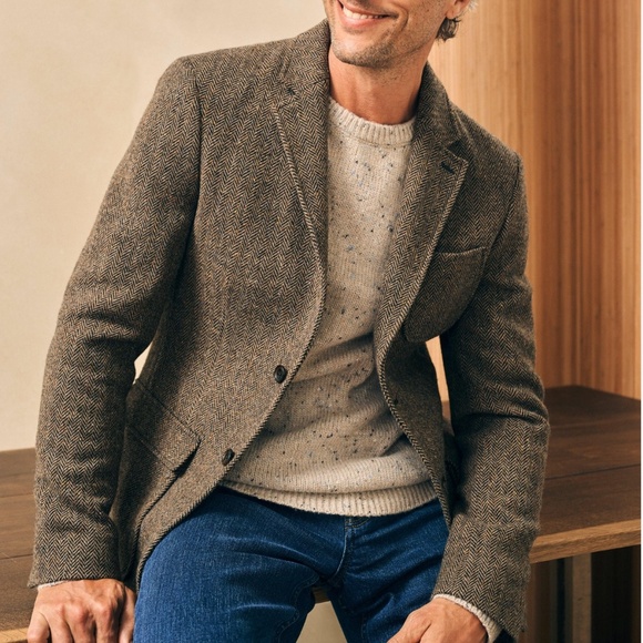 Men's Brown Herringbone Blazer - Picture 1 of 15